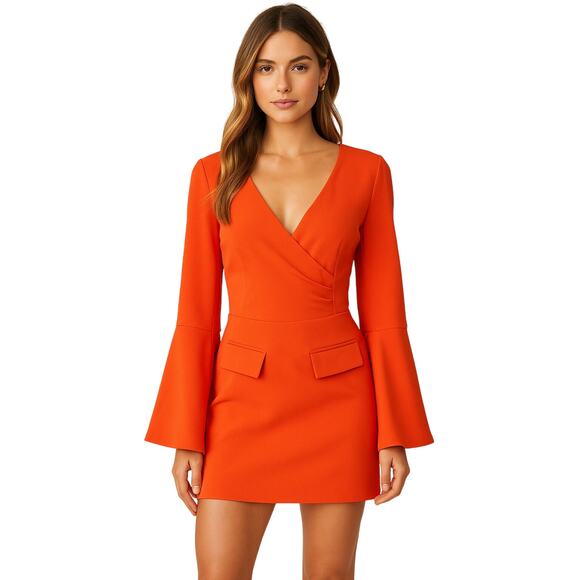 NBD Dark Orange Bell Sleeve Mini Dress Bell Sleeves Size S New With Tags - Picture 1 of 7